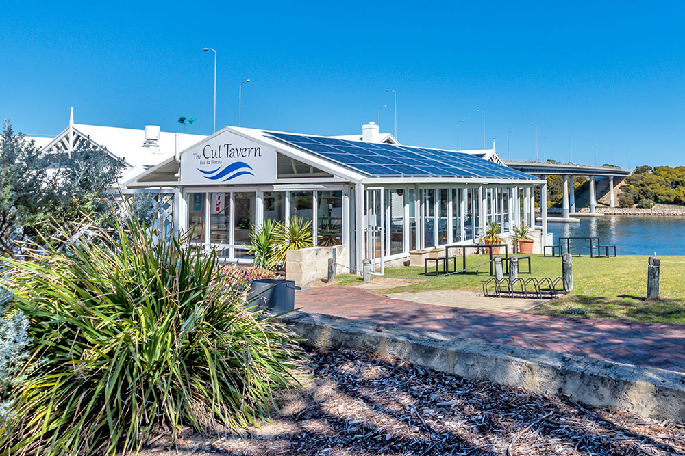The Cut Tavern restaurant entrance on the Cut in Wannanup, Western Australia